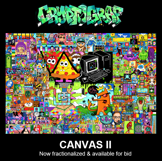 CryptoGraf_Art's tweet photo. CANVAS II has been NFT’ed, fractionalized for holders &amp; now available for bid

Four artists @zen0m @KDKammeijer @SCUMSOL @jonburgerman contributed art alongside 637 community painters over 14 days. 1.93m pixels painted

THIS is the story of CANVAS II 🧵👇#solana #solananfts #nfts https://t.co/DrpByXmk5B
