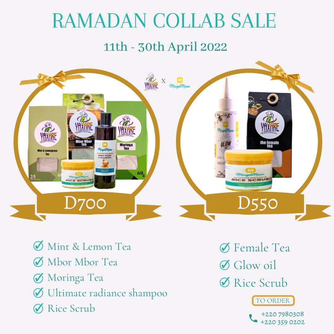 ✨Ramadan Collab Sale ✨
We have partnered again with our favorite tea brand <a href="/Yaxareherbaltea/">Yaxare</a> on this year’s Ramadan sale. Enjoy any of these packages at discounted rates. 
Ramadan Kareem 🌙
#GlowSeasonAlways