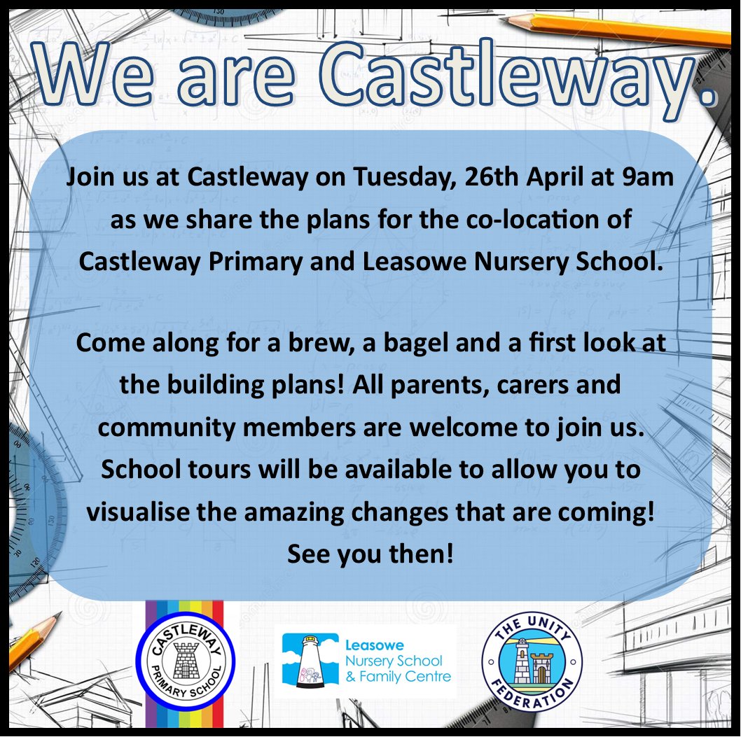 WeAreCastleway's tweet photo. Well, this is exciting! #SaveTheDate for a special #CoffeeMorning where we will share the building plans for the coming together of Castleway and Leasowe Nursery School for the first time! All are welcome to attend. We'll see you all then! #WeAreCastleway #TheUnityFederation https://t.co/bLOHw2EccC