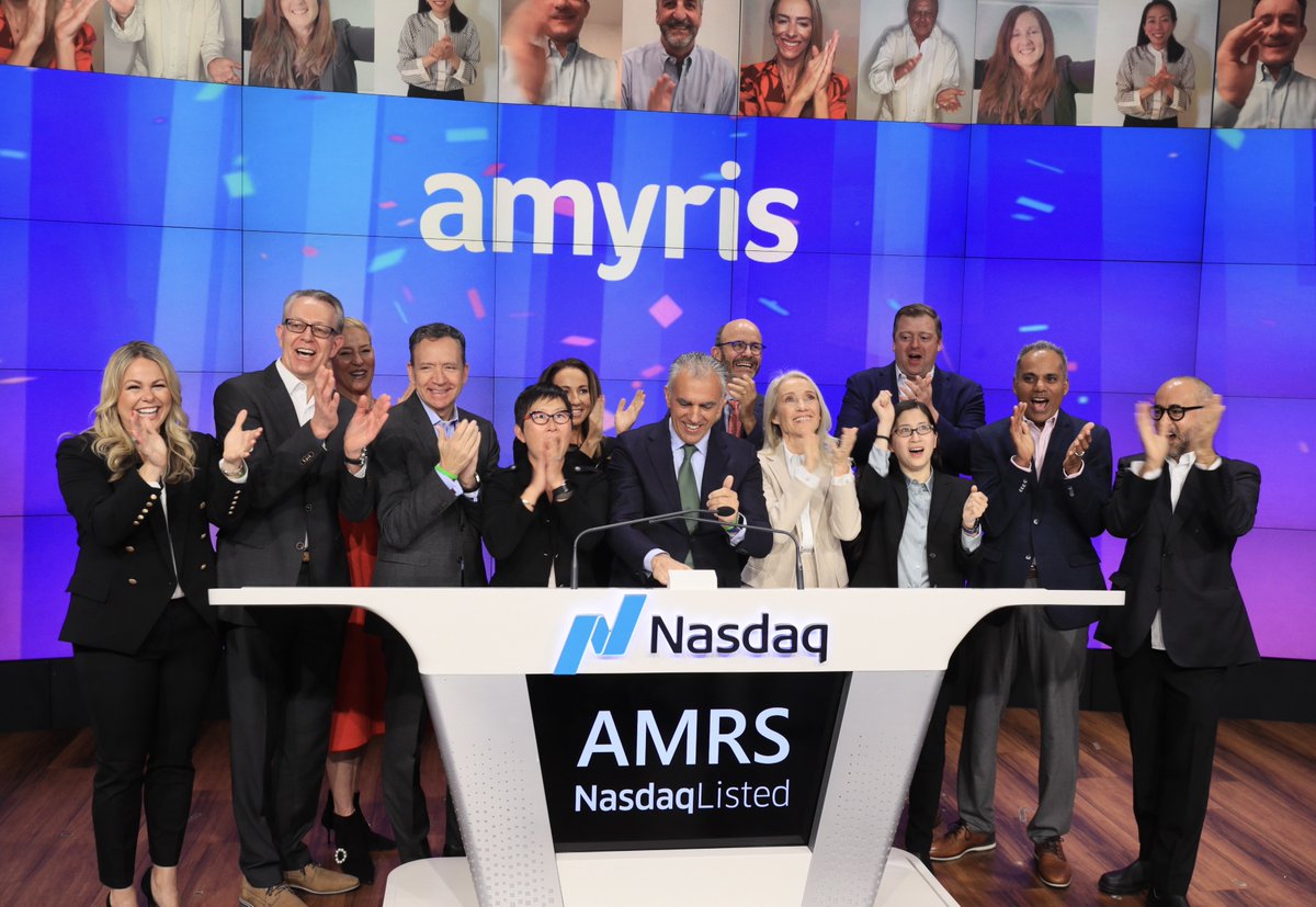 NasdaqExchange's tweet photo. Welcoming @Amyris to the @Nasdaq Opening Bell! 🛎✨

$AMRS is a science and technology leader in the research, development and production of sustainable ingredients for the clean health &amp; beauty and flavors &amp; fragrances markets. #TeamAmyris #NasdaqListed https://t.co/OdomWGYOW4