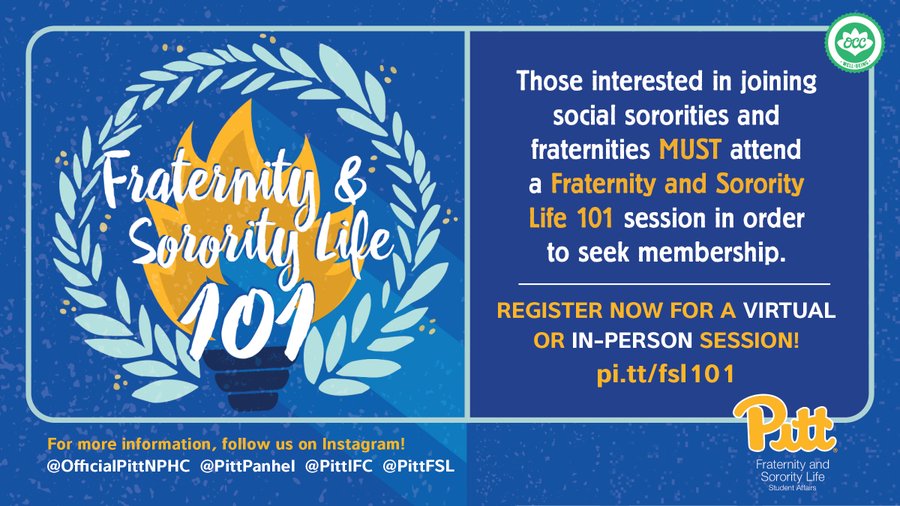 Fraternity and Sorority Life 101 sessions this week: 
⏲️4/12 2pm-3pm
📍Zoom (Must register)