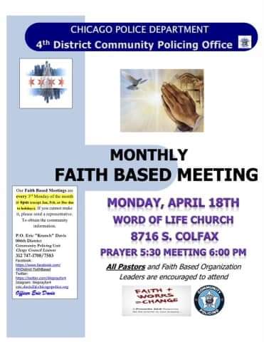 weprayfor4's tweet photo. Join us next Monday, April 18th at Word of Life Church, 8716 S Colfax, for our first in-person Faith-Based Meeting since 2020. 

Prayer is at 5:30 pm. Meeting will start promptly at 6:00pm. 

Spread the word! https://t.co/FeuXMnatqm