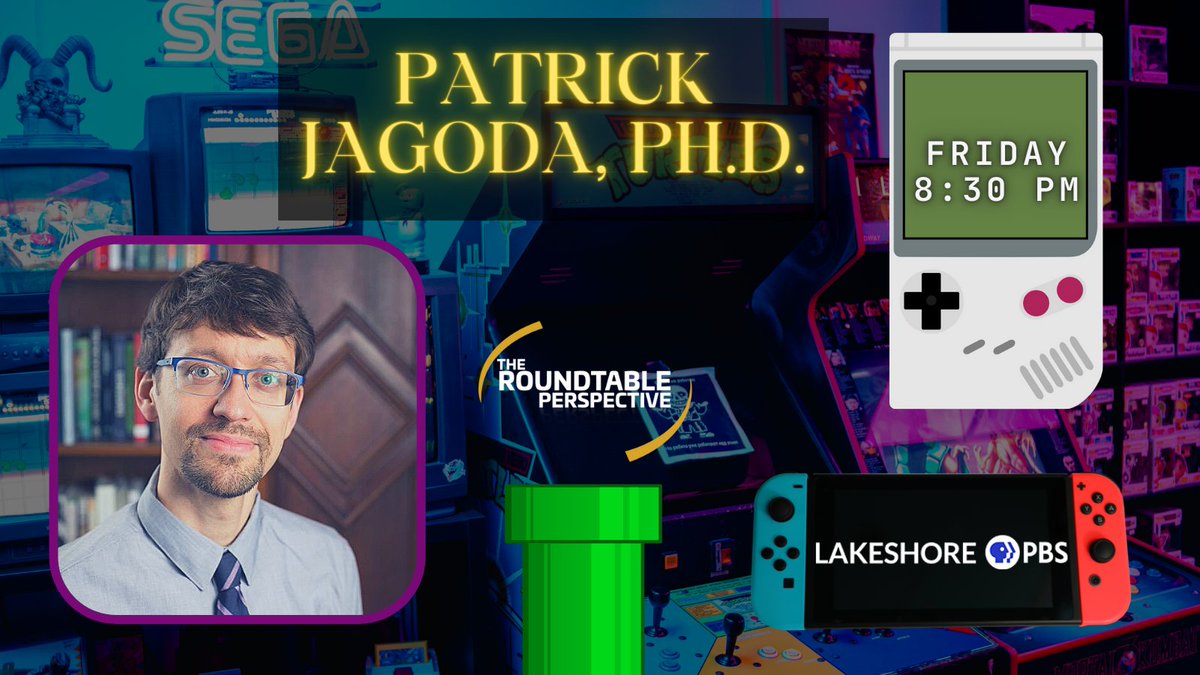 This Friday at 8:30pm on @lakeshorepbs its Patrick Jagoda, Ph.D. from @UChicago to talk to us about the process of #gamification in modern society and why video games may be the next great #artform. This is sure to be a fascinating conversation for #gamers and #nongamers alike.
