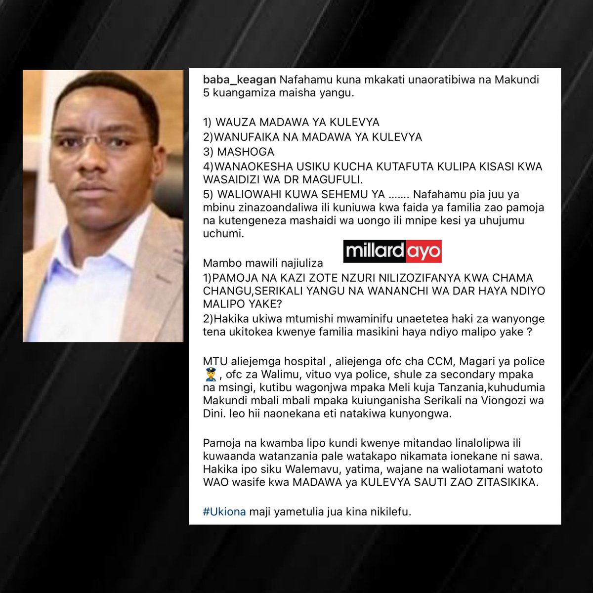 millardayo's tweet photo. Aliyekuwa Mkuu wa Mkoa wa Dar es salaam Paul Makonda amesema kuna mkakati unaoratibiwa na makundi matano kuangamiza maisha yake, ameandika haya kwenye Instagram yake. #MillardAyoUPDATES https://t.co/mHlm9Tyhbh