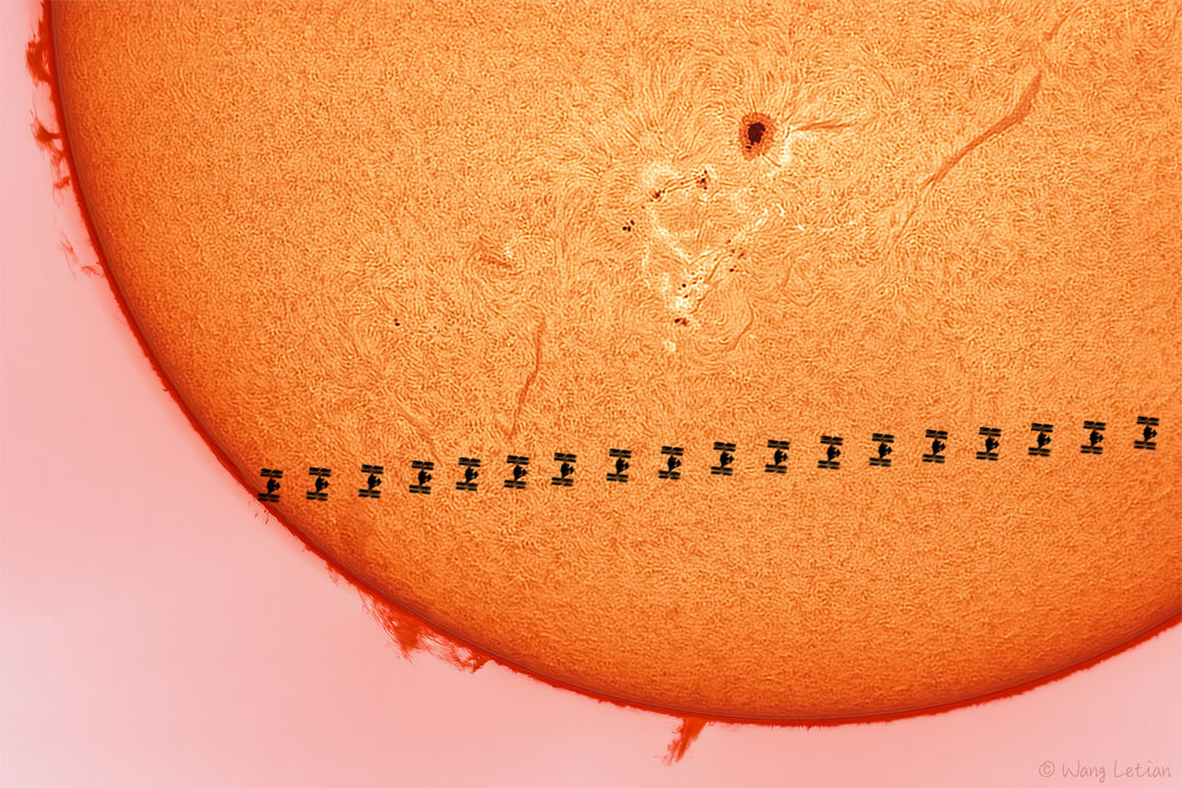 Typically, the <a href="/Space_Station/">International Space Station</a> is visible only at night. The only occasion when the station is visible during the day is when it passes right in front of the Sun. This picture is a series of images taken earlier this month, highlighting the texture and activity on the busy Sun. ☀️