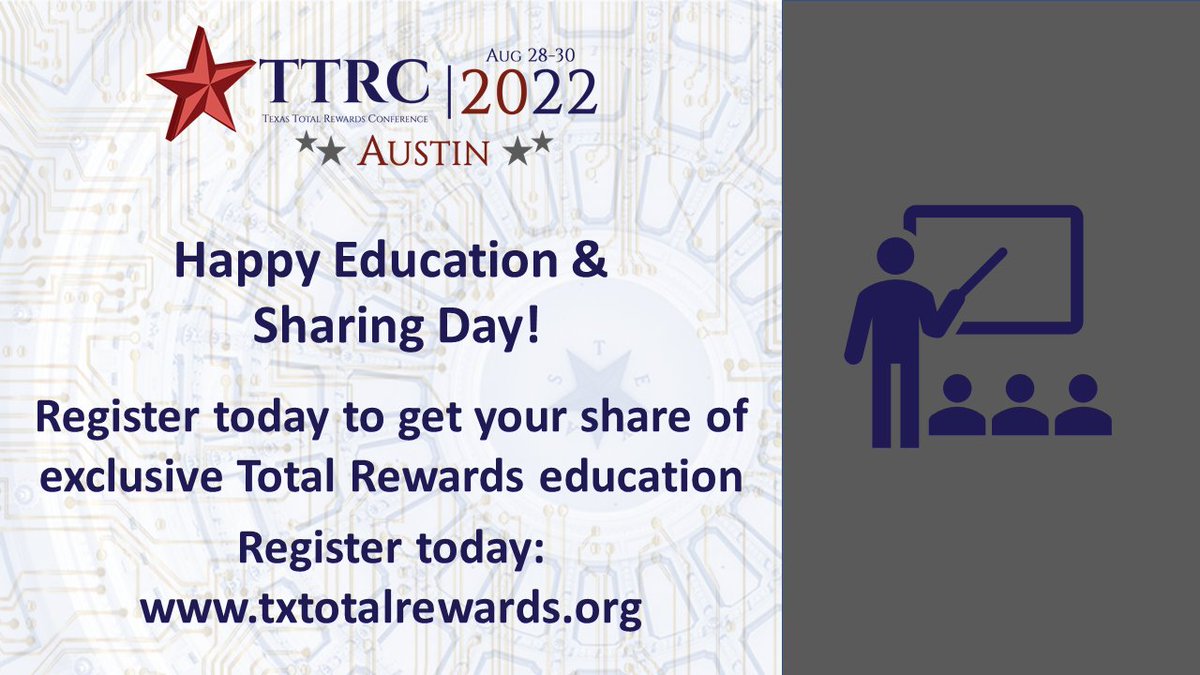 Register today to get your share of exclusive Total Rewards education
Register here: txtotalrewards.org #TotalRewards #Compensation #Benefits