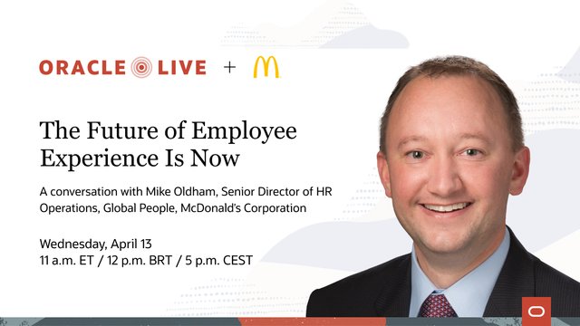 ejimenez99's tweet image. What is the future of employee experience? Join this conversation with Mike Oldham, Senior Director of HR Operations, Global People at McDonald&apos;s on April 13. #OracleLive bit.ly/3KyN3YX