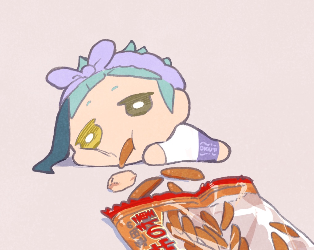 food chips (food) solo lying on stomach potato chips chibi  illustration images