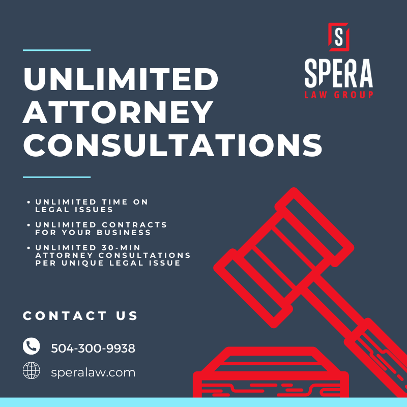 SperaLaw's tweet photo. Concerned about a potential legal issue? Small Business Advisor Members receive UNLIMITED CONSULTS! That means an unlimited number of 30-minute attorney consults per unique legal issue! We are moving to a full-time membership model. Sign up now! #MembershipMonday #lawyer #legal https://t.co/hHMe6VUSYY
