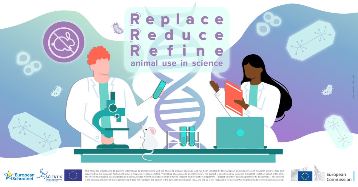 scientix_eu's tweet image. 👇 Last days to make a difference by teaching non-animal alternatives! 🚫🐁
👉 Inform young and critical minds about Replacing, Reducing and Refining animal use in science.
Join the #ThreeRsCompetition 👉 scientix.eu/events/campaig…
@EU_ScienceHub @scientix_eu #SDC22 #ECVAM