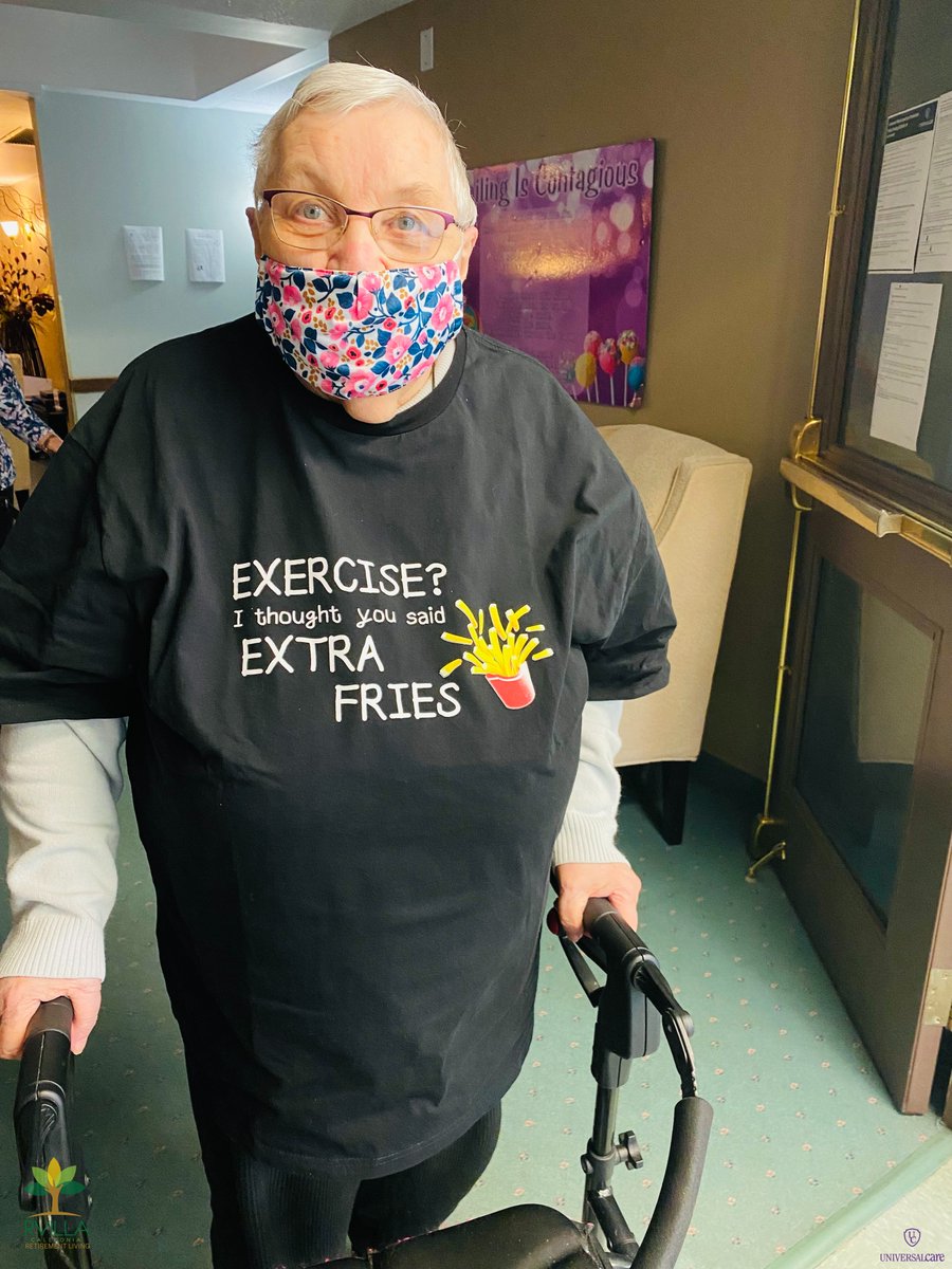 RVilla_C339's tweet photo. Carol was showing off her awesome shirt around our home last week! #RVillaCaledonia #UniversalCare https://t.co/w9fzpOIaAs