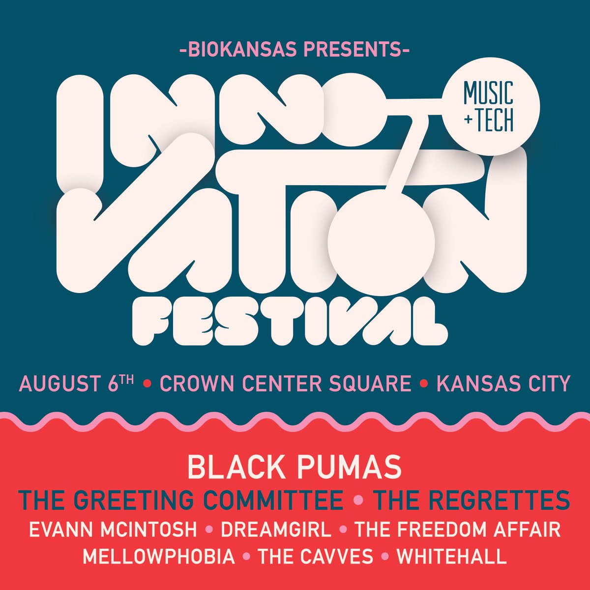 InnovateFestKC's tweet photo. Your Innovation Festival lineup has arrived! Tickets go on sale this Friday, April 15 at 10am CDT (link in bio!). #innovationfest #beatsbeerbiologics #KansasCity #CrownCenter #music #craftbeer #midwestisbest https://t.co/5fQfEuVftP