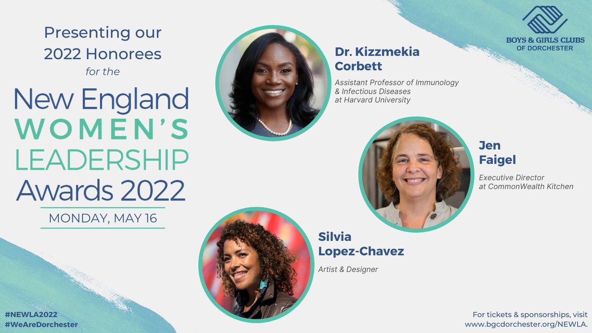 ANNOUNCING 2022 NEWLA honorees! These women have impacted &amp; influenced so many with their outstanding work. Join us on May 16 for the most inspiring night of the year to honor these incredible women. 💙

Tickets &amp; sponsorships: bgcdorchester.org/newla. #NEWLA2022 #WeAreDorchester