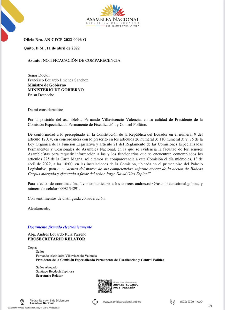 VillaFernando_'s tweet photo. URGENTE| He solicitado la comparecencia de los ministros de Gobierno e Interior, presidente del Consejo de la Judicatura, y director del Snai, para que informen a cerca del recurso de habeas corpus concedido a Jorge Glas. La sesión está convocada para el miércoles 13, a las 10am. https://t.co/IT44rj3uJr
