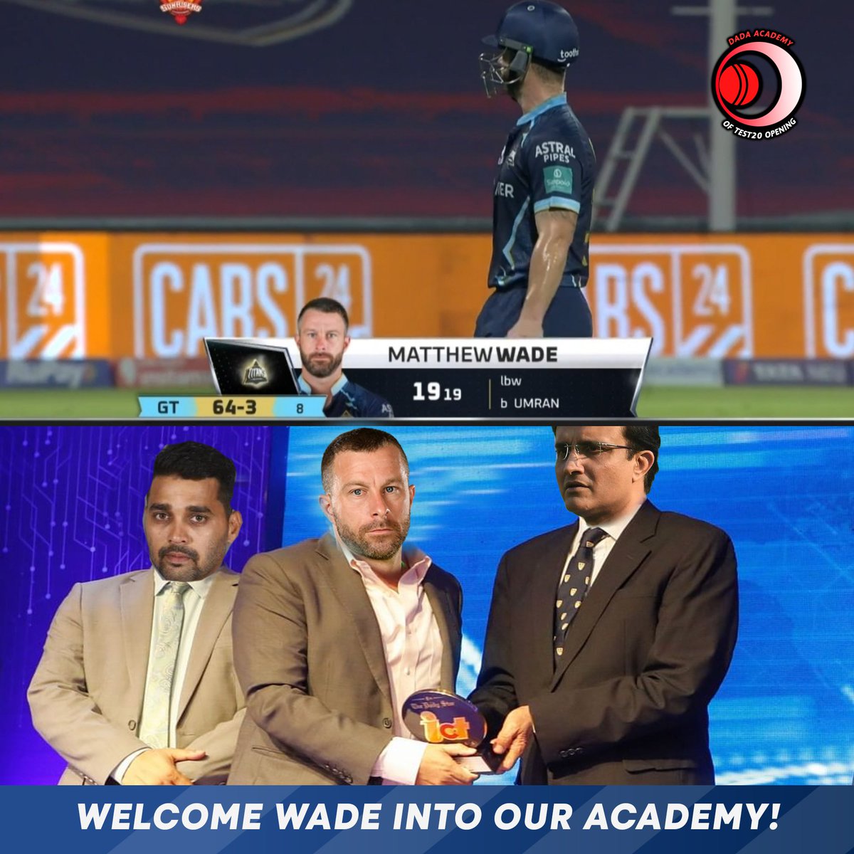 DadaAcademyT20's tweet photo. After going through a rigorous ordeal, we are pleased to announce that Wade has successfully acquired our academy membership. Wishes and expecting similar performances in upcoming matches too! ❤️
#TATAIPL2022 #SRHvsGT https://t.co/AaOOKs94OF