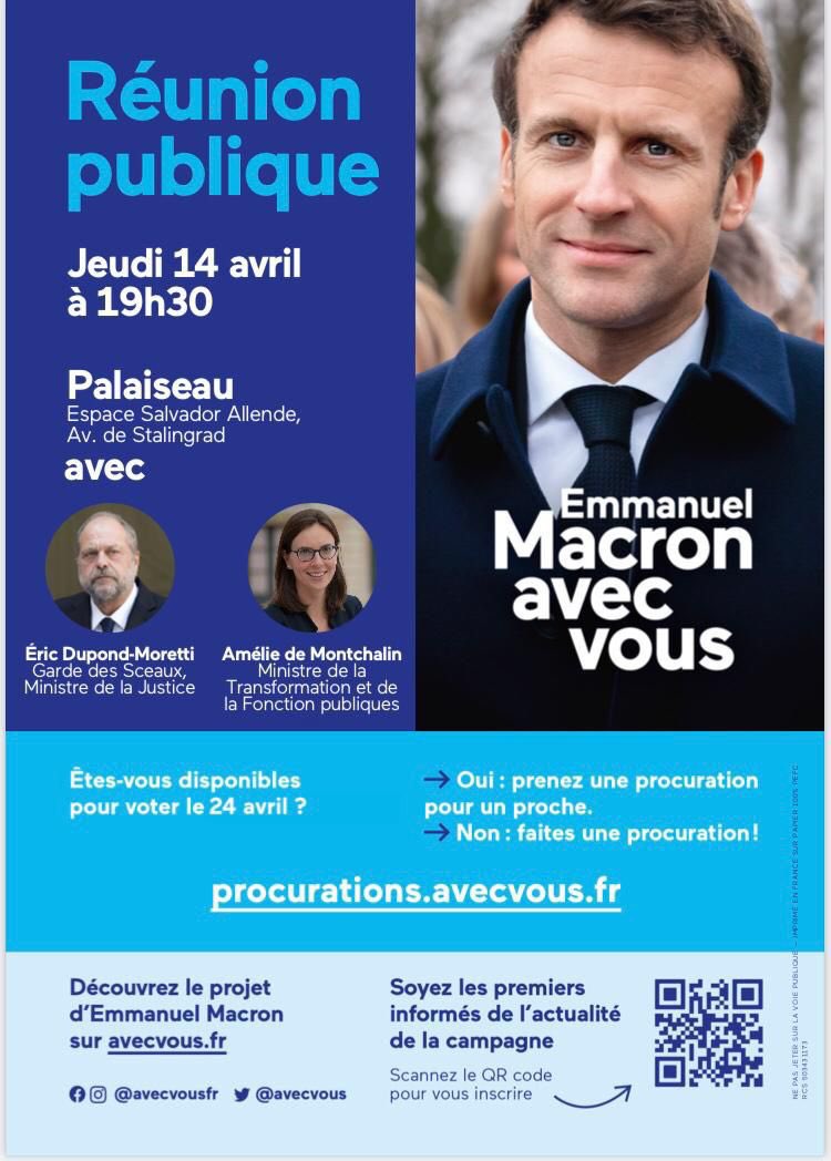Je vous donne rendez-vous ce jeudi avec <a href="/E_DupondM/">Eric Dupond-Moretti</a> à Palaiseau pour soutenir le projet d’<a href="/EmmanuelMacron/">Emmanuel Macron</a> et échanger #avecvous !