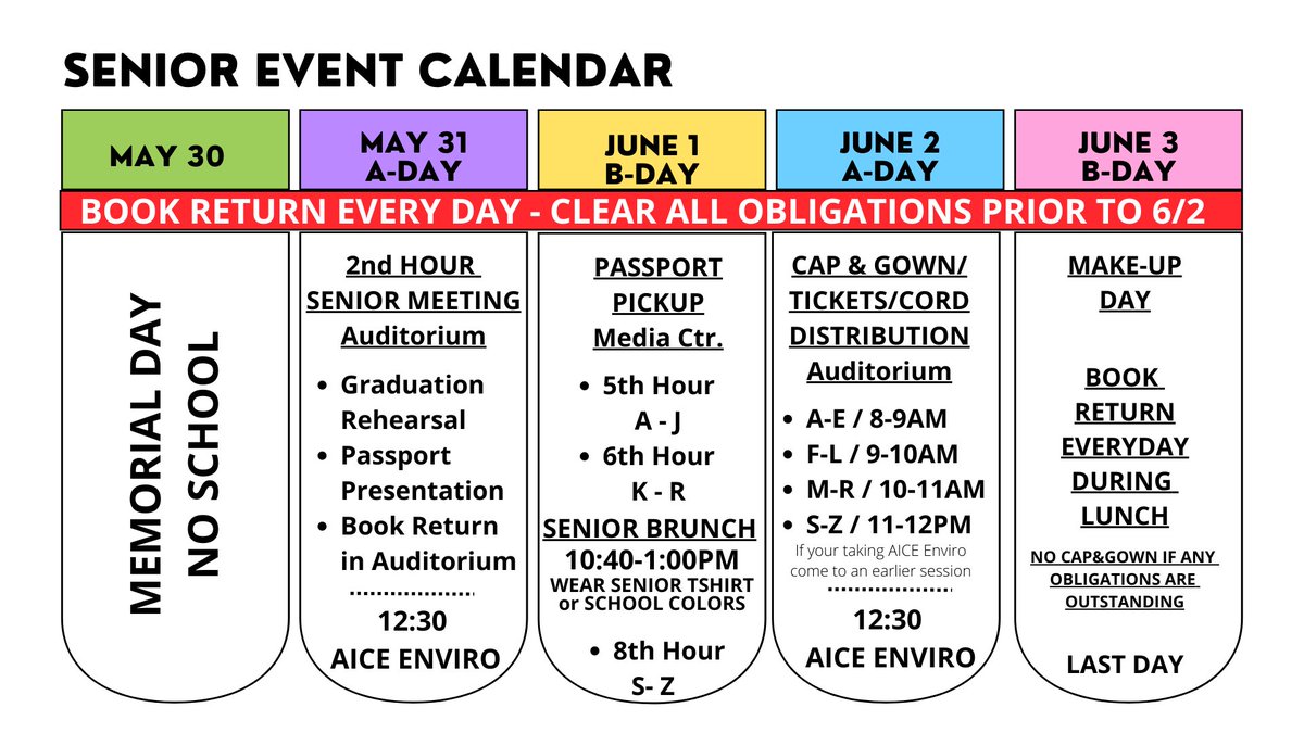 Finals on May 24-27th. The following week see the schedule below.