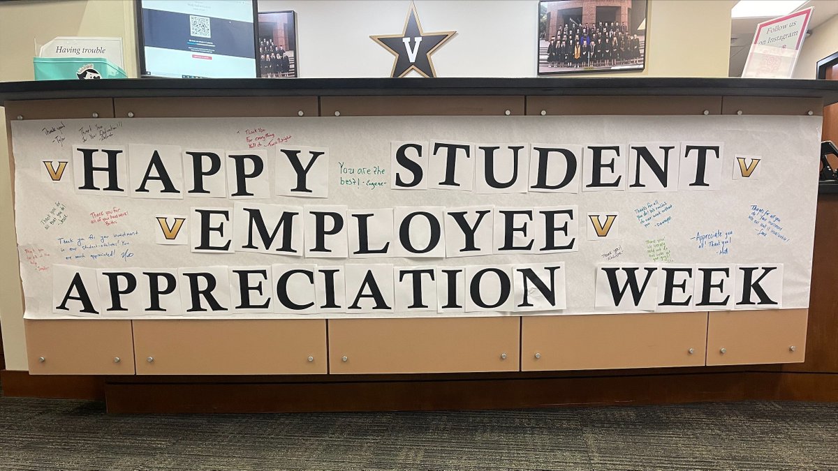 VandyStuServ's tweet photo. Happy National Student Employee Appreciation Week! From everyone in the Student Services Office weโd like to say THANK YOU to all of our awesome student workers! โ๏ธโฌ๏ธ
#NSEAW | #AnchorDown https://t.co/apPSclOdDB