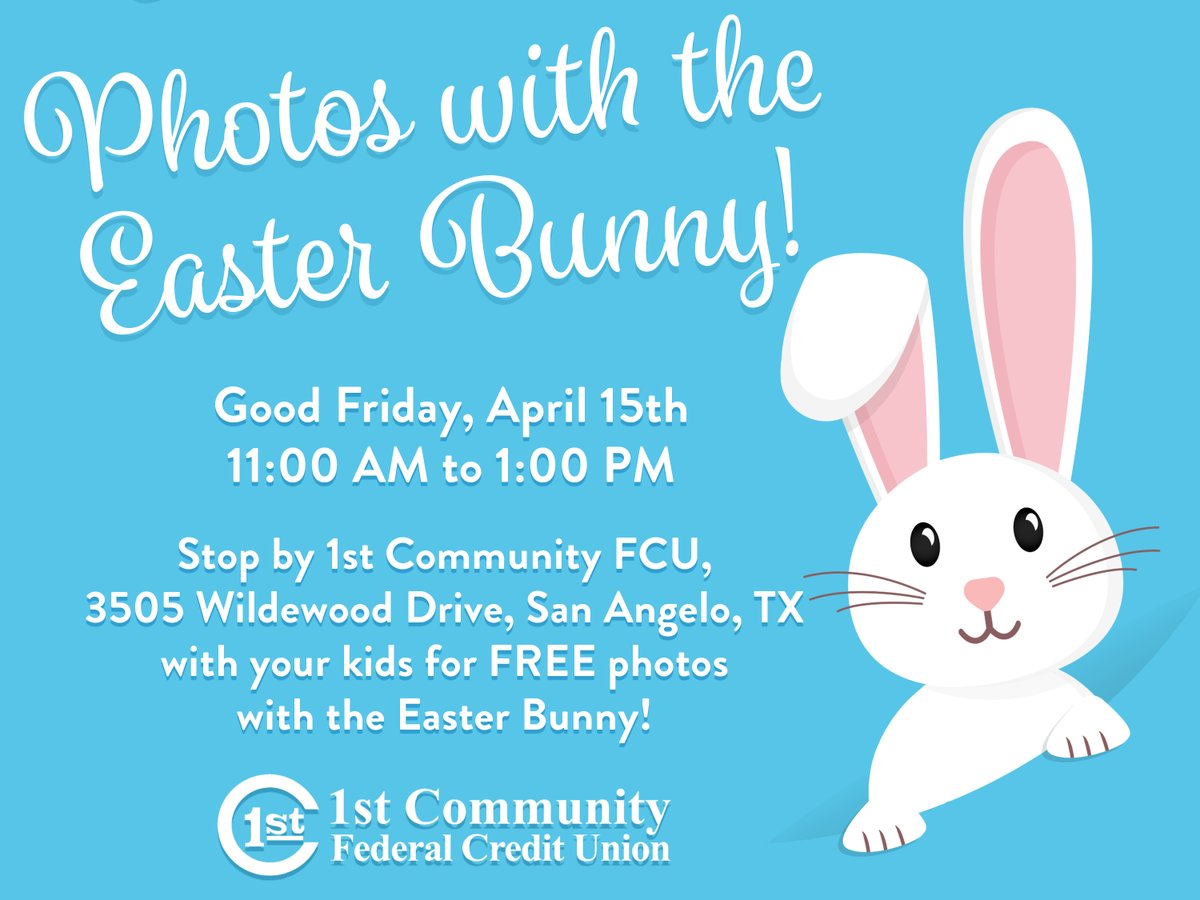 Mark you calendars! The Easter Bunny will be at our Wildewood Branch this Friday, April 15th, for FREE photos with kids! Stop by from 11:00am to 1:00pm to meet him!