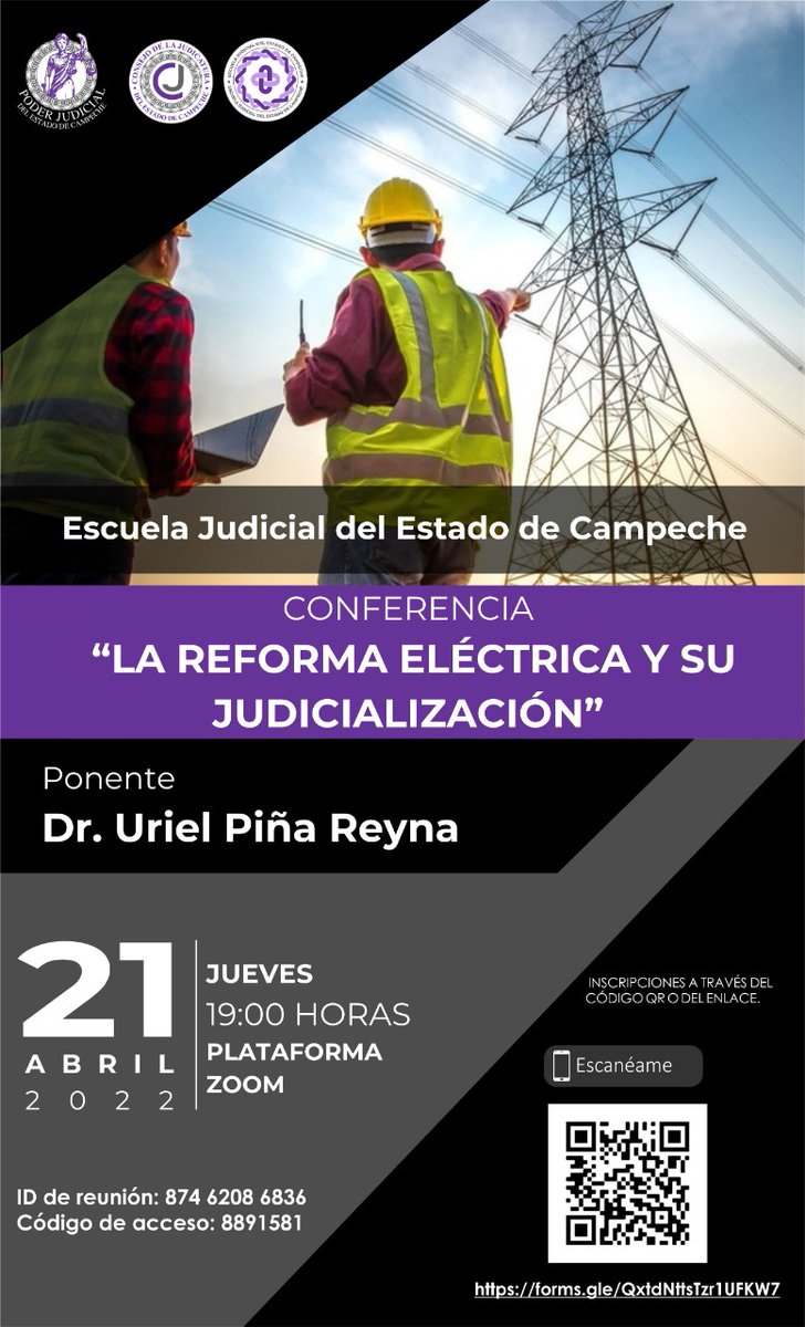 pjcampeche's tweet photo. Conferencia “La Reforma Eléctrica y su Judicialización”, impartido por la Dr. Uriel Piña Reyna.
La inscripción deberá realizarse mediante el código QR o en el siguiente enlace:  https://t.co/LA74BJxOnZ https://t.co/2qW84imVJi