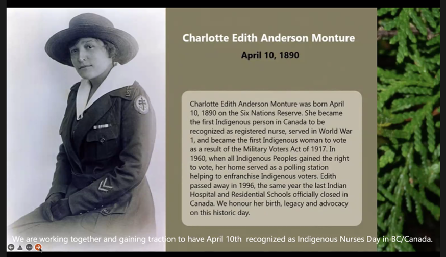 salthorne's tweet photo. Recognizing the remarkable life of Charlotte Edith Anderson Monture, first Indigenous nurse in Canada. 
@nnp_bc @canadanurses @CINANurses https://t.co/XEnJQusW8x