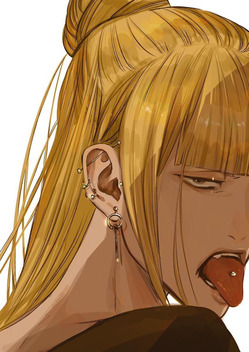 piercing tongue blonde hair solo tongue piercing tongue out bangs  illustration images