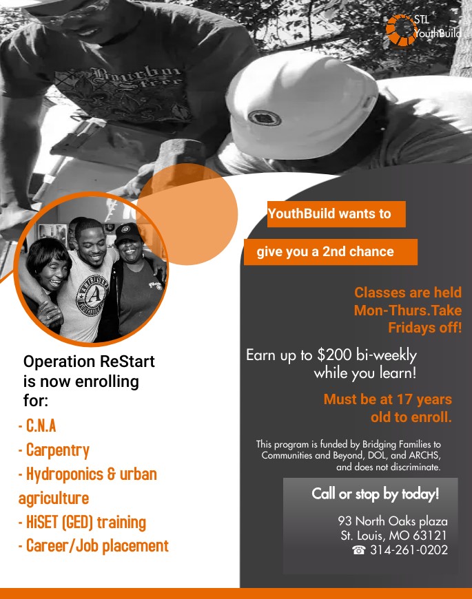 Interested in learning more about the field of construction or carpentry work? YouthBuild is the place for you! Offering a 2nd chance to ages 17-24 at the career fit for you.