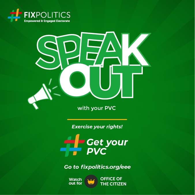 fixpoliticsnig's tweet photo. SPEAK OUT with your PVC, exercise your right. Without a Permanent Voters Card (PVC) from INEC, you can't exercise your right to vote and effectively hold elected leaders accountable. 

#GetYourPVC go to https://t.co/OQVfVlNKSO to learn how. https://t.co/4q0nKs2T6P