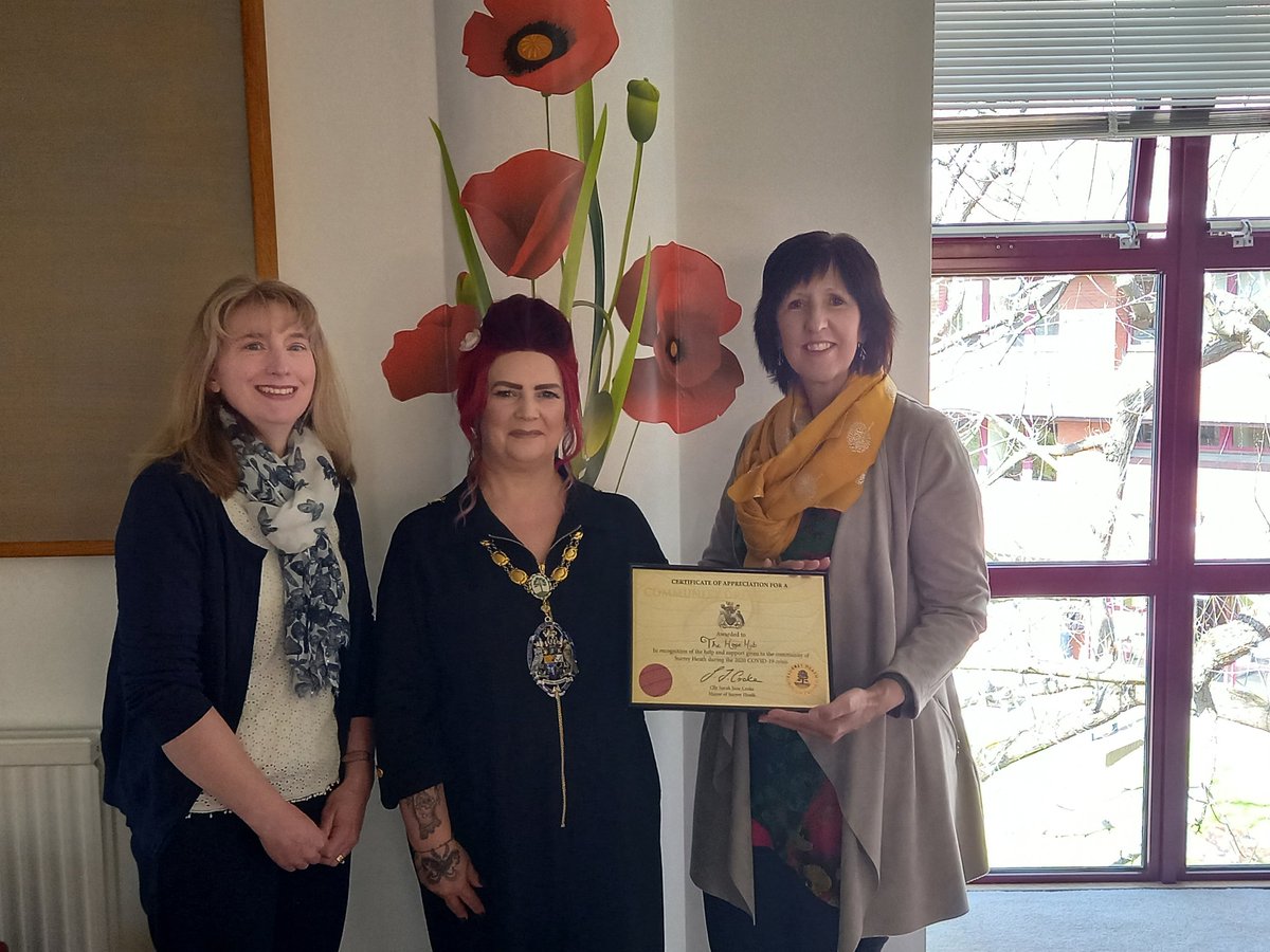 Delighted to receive this #certificateofappreciation today from #Mayor of #SurreyHeath for our work throughout the #COVID19 #crisis supporting #vulnerable #homeless & #unemployed 👏#onefortheteam