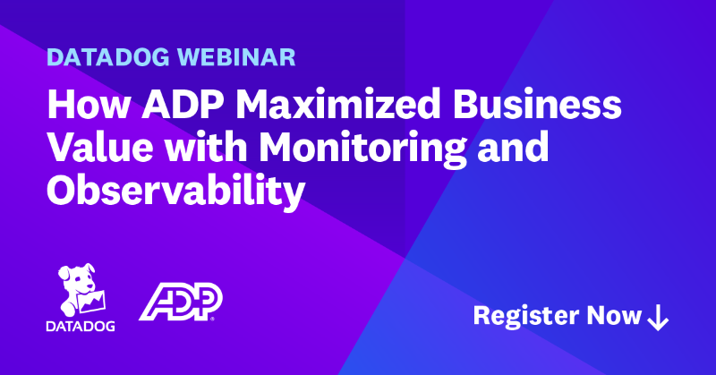 datadoghq's tweet photo. Learn how ADP’s engineering teams reduced IT costs, increased IT uptime, accelerated time to market and provided their customers with higher satisfaction. ADP’s director of platform engineering will discuss how they achieved this using Datadog on a live webinar. Register today!
