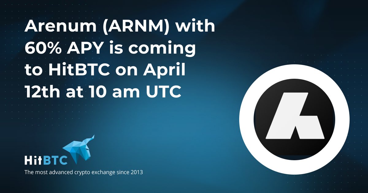 hitbtc's tweet photo. Dear Traders,

Arenum (ARNM) staking with 60% APY is coming to HitBTC!

@Arenum_official (ARNM) trading and staking will open on April 12th at 10 am UTC.

Stay tuned for updates!

Discover HitBTC before trading starts, visit: https://t.co/4dGDbnCHJ9 https://t.co/NMl04QIEqu