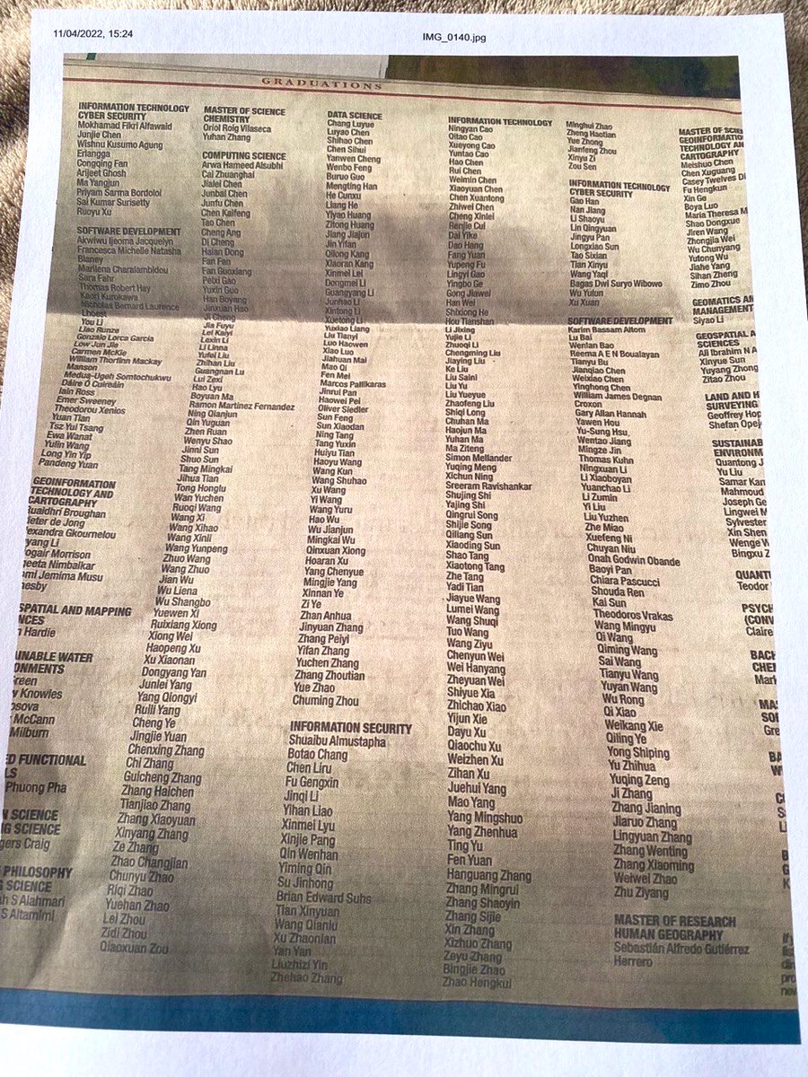 NiallFraser8's tweet photo. Graduation list Glasgow Uni. 
Notice anything odd? 👀 

Confucius says: To see what is right, and not do it, is want of courage or of principle. https://t.co/8tupGyOLrU