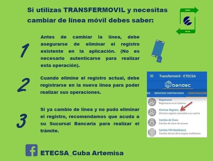 #ConsejoUtil para usuarios de #Transfermovil. Si vas a cambiar tu línea móvil es bueno que sepas:👇
#VamosConTodo #NuestraFelicidadEsUnir