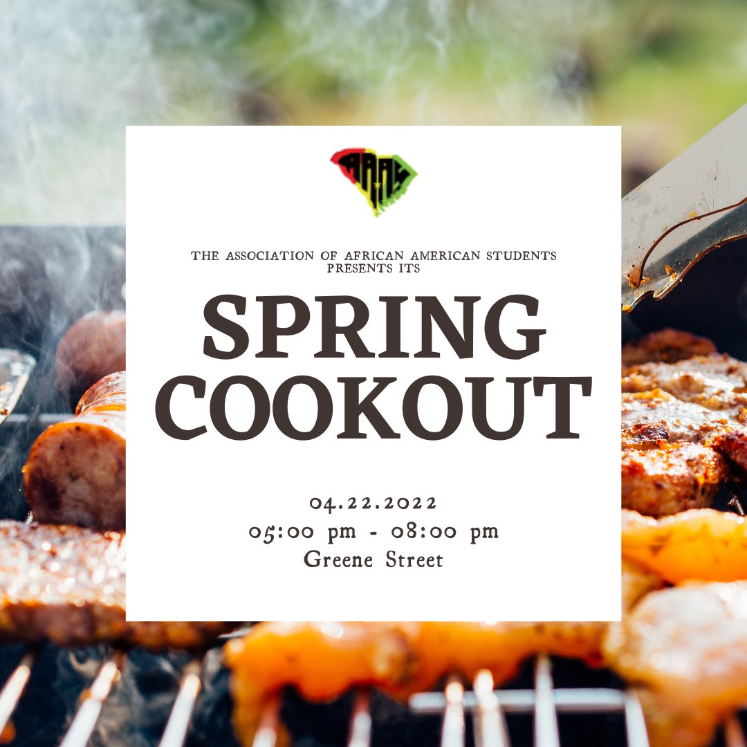 Mark your calendars … the annual AAAS Spring Cookout is back! Come out in your best fits for food and fun. Students should bring their CarolinaCards. 🔥