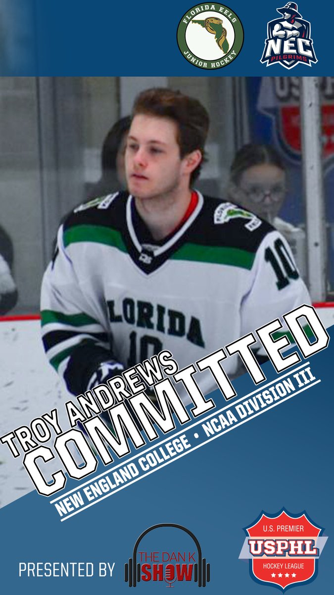 USPHL's tweet photo. #USPHLCommitments: Big shout out to the @FloridaEels' Troy Andrews, who joined the National semifinalists late in the season after spending most of his season with the @PPatriots_Jrs. 

Andrews moves on to @NCAAIceHockey with @NECMHockey!  

https://t.co/HXDzkCFFIG https://t.co/Z0WEgIn5Q1