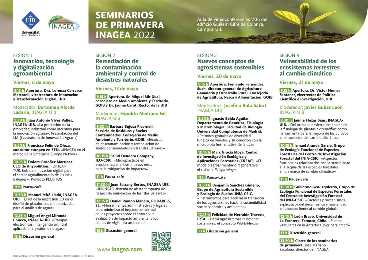Inagea_es's tweet photo. #INAGEA organiza sus seminarios de primavera. Cada viernes de mayo investigadores de diferentes ramas del conocimiento del ámbito agroambiental abordarán temas de actualidad. Puedes inscribirte aquí: https://t.co/G96rHHKoIx https://t.co/sSE3OhPsaJ