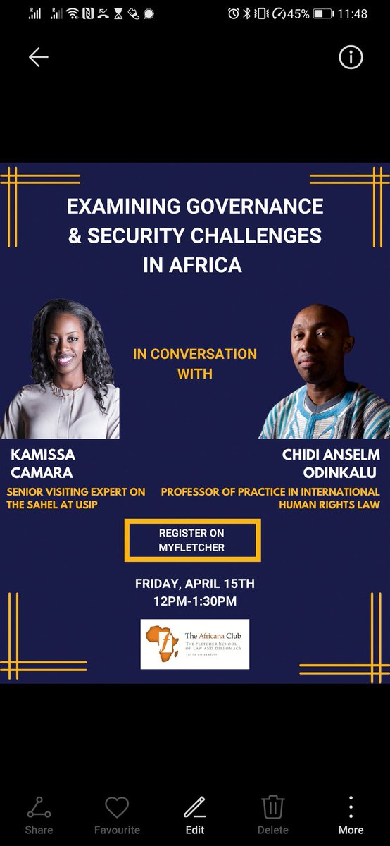 ChidiOdinkalu's tweet photo. Kindly join @FletcherSchool's #AfricanaClub on Friday, 15 April in a dialogue on #TheSahel, with @KamissaCamara &amp; @ChidiOdinkalu at 17:00-18:30 WAT; Noon-13:30 EST. https://t.co/Olme3YQwgZ