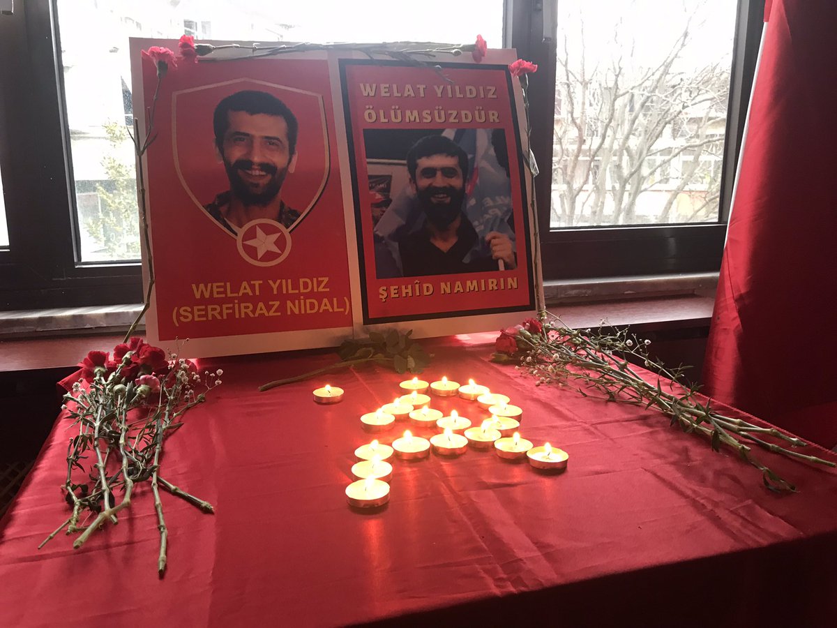 sgdf_iletisim's tweet photo. Rojava'da kanser tedavisi için kaldırıldığı hastanede ölümsüzleşen komutan Welat’ı anmak için buluştuk.

Baran Serhat’tan Welat’a, Rojava devrimini savunmaya devam edecek ve birleşik devrimi zafere taşıyacağız. https://t.co/of07AWUBI4