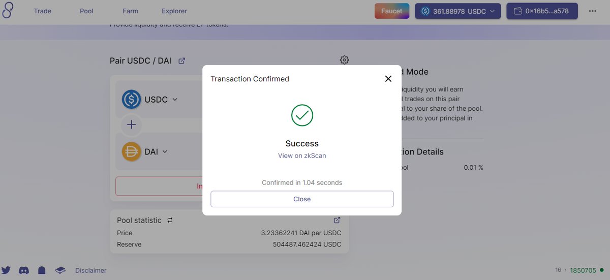 vova_hackme's tweet photo. SyncSwap новая интересная сваполка из слоя 2. Ребят, тестнет проходится на раз, проект ждет большое будущее,рекомендую!
Так же рекомендую,тестнет https://t.co/prT87gkeVV  
Присоединяйтесь к Discord: https://t.co/3Xi3L0tuIK #L222 #zkSync # Layer2 #ZKRollup #testnet #Ethereum #DeFi https://t.co/N0APvPBNRD