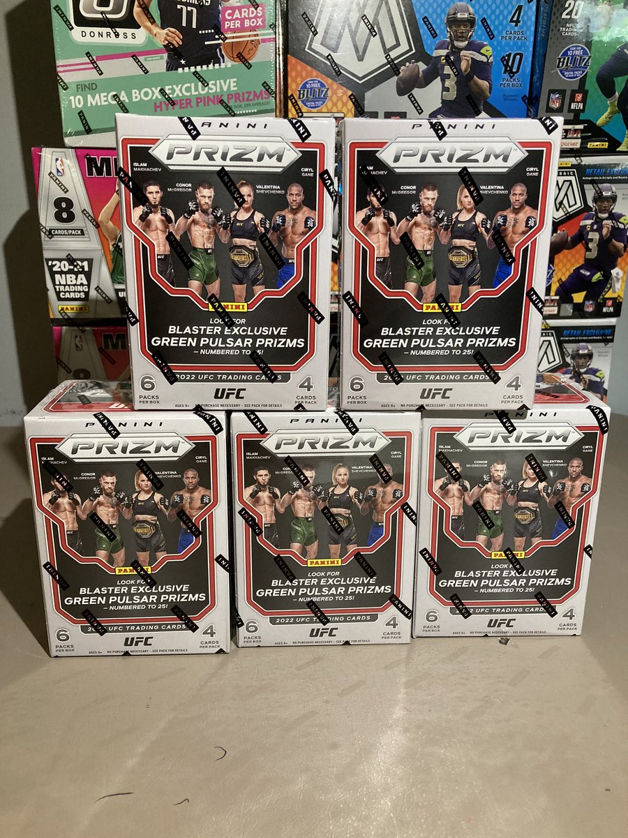 TCN215's tweet image. 2021-22 UFC Prizm Blasters 

Comment or DM if interested! 

Also running a 3 blaster break. 

Each spot will get 2 weight classes, which will be drafted in snake order.

$50/spot 

@reycollazo82 @HobbyConnector @24_7SportsCards @TheHobby247 @Hobby_Connect @sports_sell