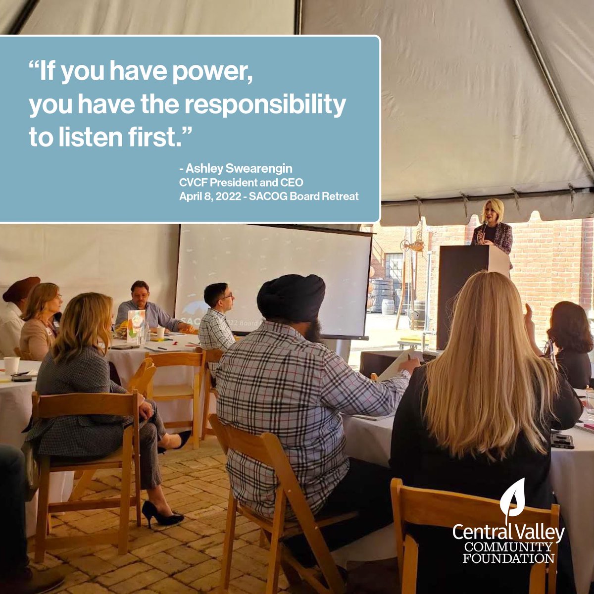 CentralValleyCF's tweet photo. On Friday, @AshleyCVCF spoke at the @SACOG board retreat. Board members learned more about the Fresno DRIVE Initiative, the need for leaders to listen and lean into a region's challenges and opportunities, and how racial equity and economic prosperity are integrally linked. https://t.co/W9Fyp4mme3