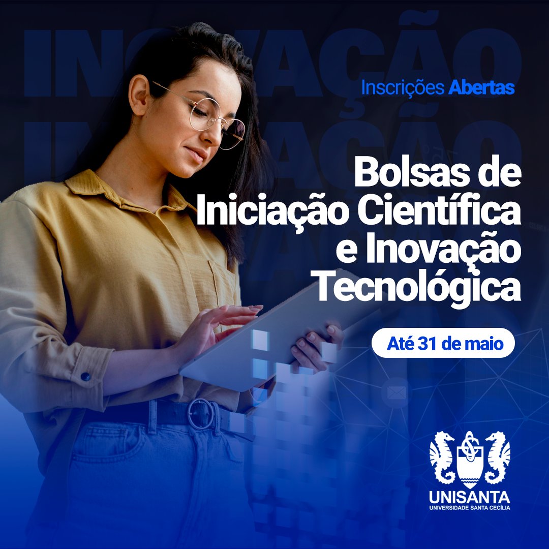 UnisantaOficial's tweet photo. O CIPE está com inscrições abertas para a seleção de projetos de estudantes e professores para o Programa de Iniciação Científica (PIC-Unisanta) e Programa de Desenvolvimento Tecnológico e Inovação (INOVA-Unisanta).

Mais informações e acesso aos editais: https://t.co/GhawhS3w3A https://t.co/MxWBU5Ha7u