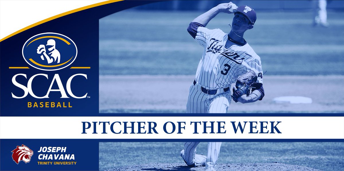 SCAC_Sports's tweet photo. #SCACbsb Week 9 - @TrinityUTigers sweep the weekly honors as Joseph Chavana earns Pitcher of the Week &amp; MJ Metz secures Hitter of the Week!⚾️

📰 Chavana | https://t.co/QTCIcuS8QH
📰 Metz | https://t.co/7wLmpp1UwT 
#SCACPride | #d3baseball https://t.co/G6qjJ0ABUX