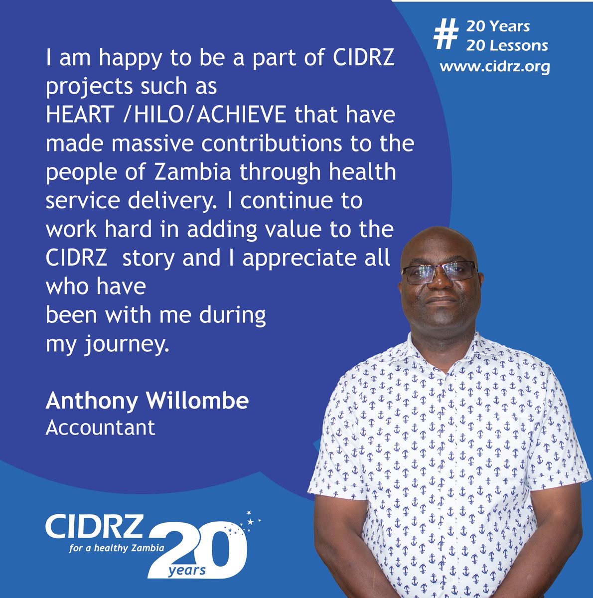 cidrzinfo's tweet photo. We asked our heroes to share what lessons they have learned over the 20 years. Thank you Anthony Willombe for sharing your lessons!
#CIDRZ #CIDRZ20 #20Years20Lessons https://t.co/kLnKJL8cOj
