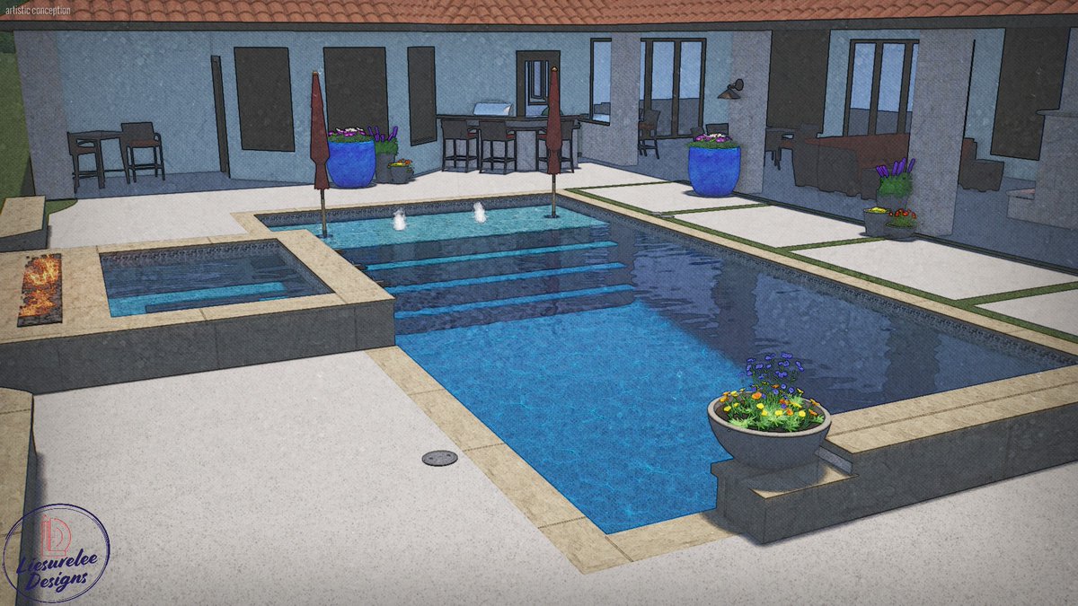 Liesureleedesns's tweet photo. Client approved this one today.... We will draft up the 2D plans and move on to the next one! #3drendering #3drender #pool #PoolParty #poolplans #outdoorliving #structurestudios #pentair #pebbletec https://t.co/IxU2YyEeSj