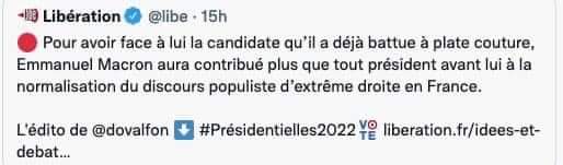 Keiradior2M's tweet photo. Via Anne
« Depuis 5 ans, @libe est de ceux qui critiquent tout Emmanuel Macron.
De ceux qui jouent la musique du "c'est pareil que #LePen".
De ceux qui #mentent à loisir sur un président qui détruirait les acquis sociaux.
Et aujourd'hui, @libe ose publier ça.
Quel culot. » . https://t.co/MAbePrs853
