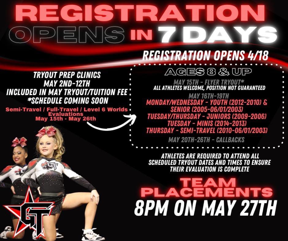 GymTymeAS's tweet photo. Let the countdown begin!! Registration for 2022-2023 Evaluations opens April 18th! https://t.co/ykwxBAioif