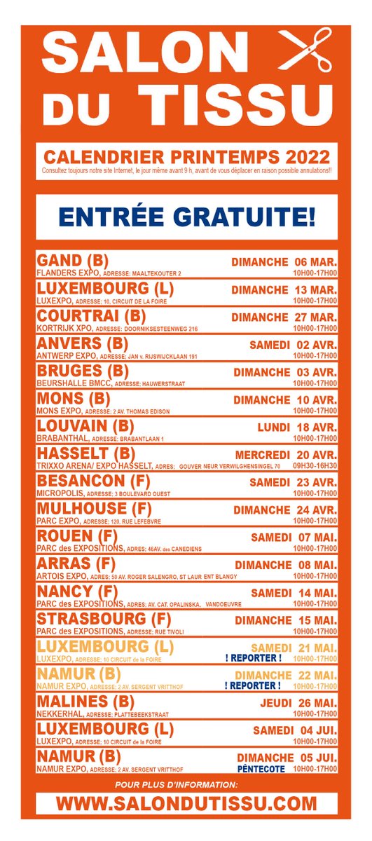 STOFSPEKTAKEL's tweet photo. ‼Date modifiée / Datum geändert / Datum veranderd / Date change‼

Suite à un problème avec notre emplacement de Namur, nous avons déménagé tout le week-end.
Les nouvelles dates pour Luxembourg et Namur sont :
👉Luxembourg samedi 4 juin
👉Namur dimanche 5 juin
Passez le mot📣 https://t.co/uEkbTsK2jz