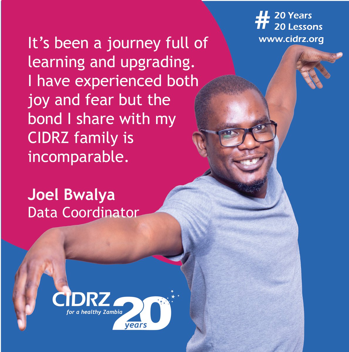 cidrzinfo's tweet photo. We asked our heroes to share what lessons they have learned over the 20 years. Thank you Joel Bwalya for sharing your lessons!
#CIDRZ #CIDRZ20 #20Years20Lessons https://t.co/fSY5KZNYLY
