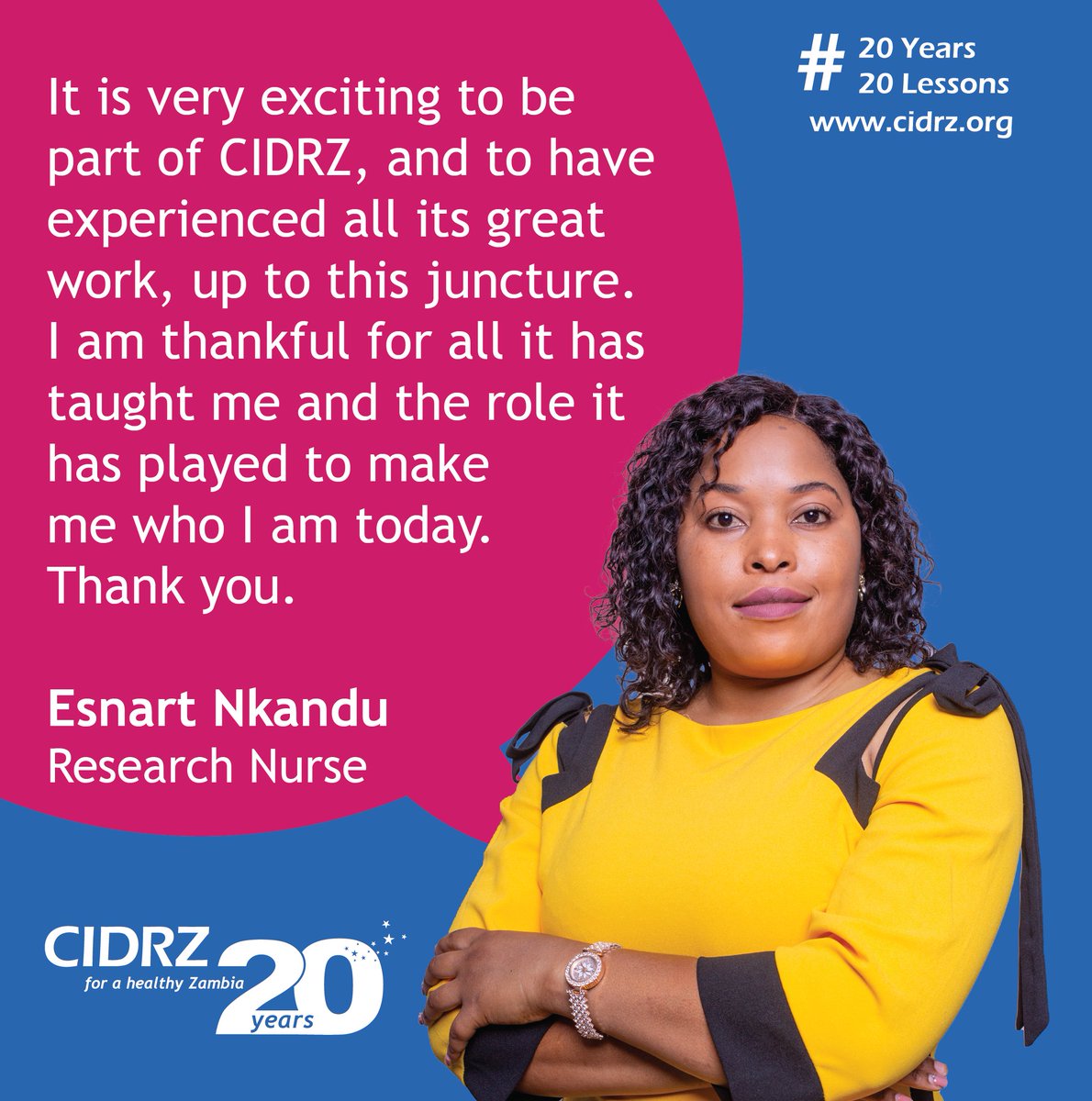 cidrzinfo's tweet photo. We asked our heroes to share what lessons they have learned over the 20 years. Thank you Esnart Nkandu for sharing your lessons!
#CIDRZ #CIDRZ20 #20Years20Lessons https://t.co/CkEZC63puu